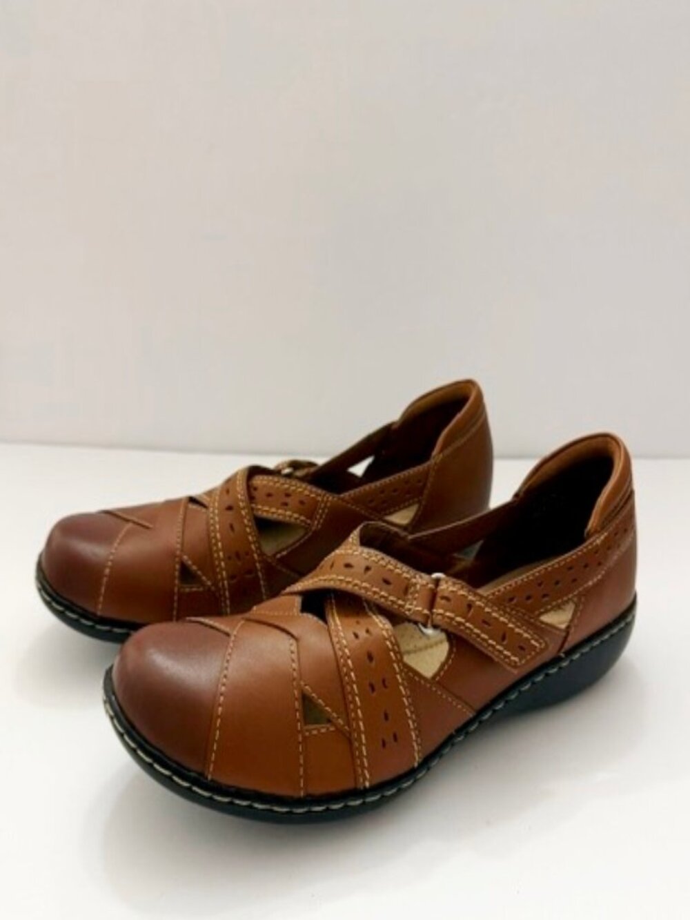 Clarks Ashland Spin Q Slip-On Mary Jane Comfort Shoes Brown Leather Size 10